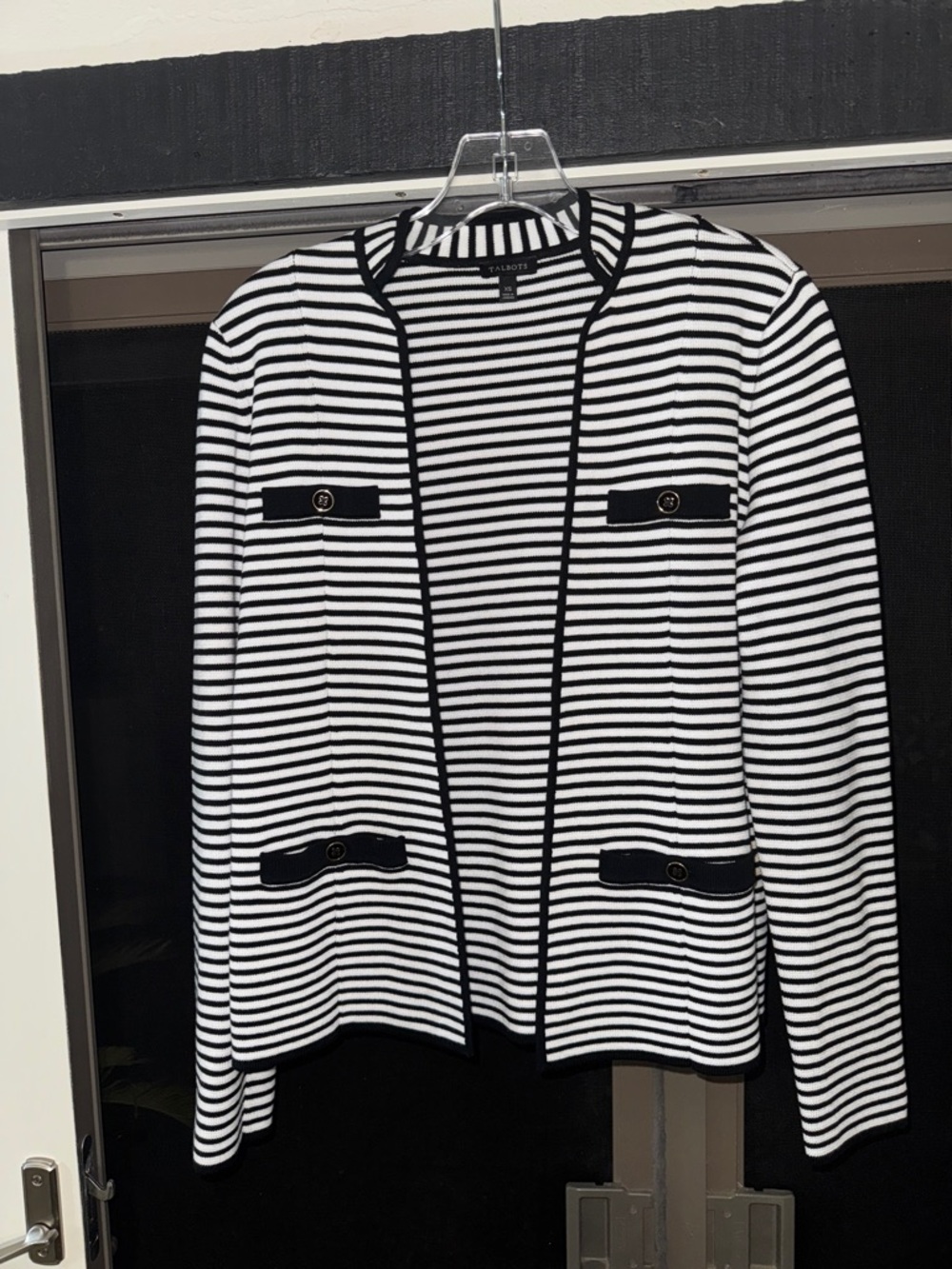 Striped Black and White Open Front Cardigan